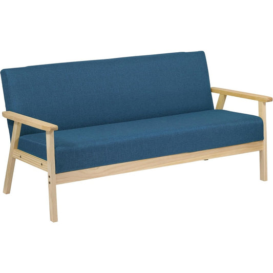 Divano 3 Posti con Struttura in Legno Naturale Blu