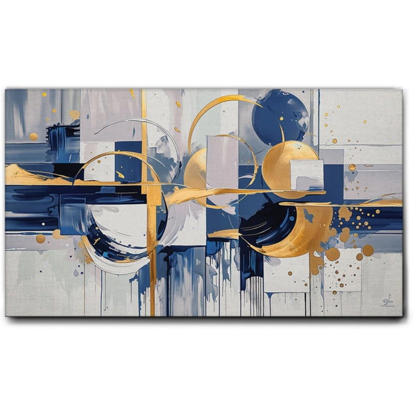 Quadro Moderno su Tela Canvas Astratta con Cerchi Dorati Pronto da Appendere 140 x 80 cm