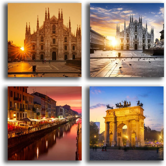 Set di 4 Quadri Moderni Duomo di Milano Stampa su Tela Canvas 40 x 40 cm