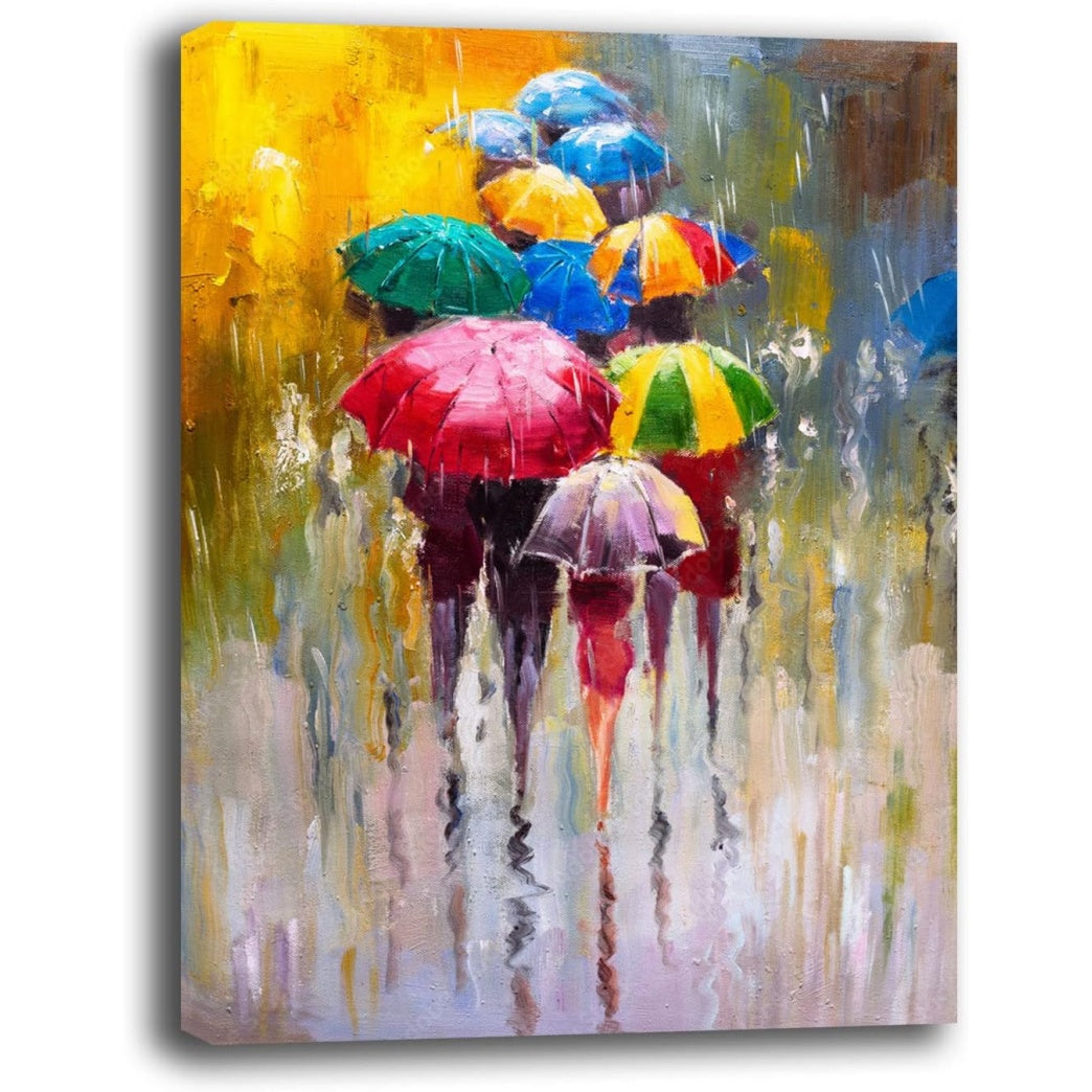 Quadro Moderno Astratto con Ombrelli Colorati su Tela Canvas 50 x 70 cm